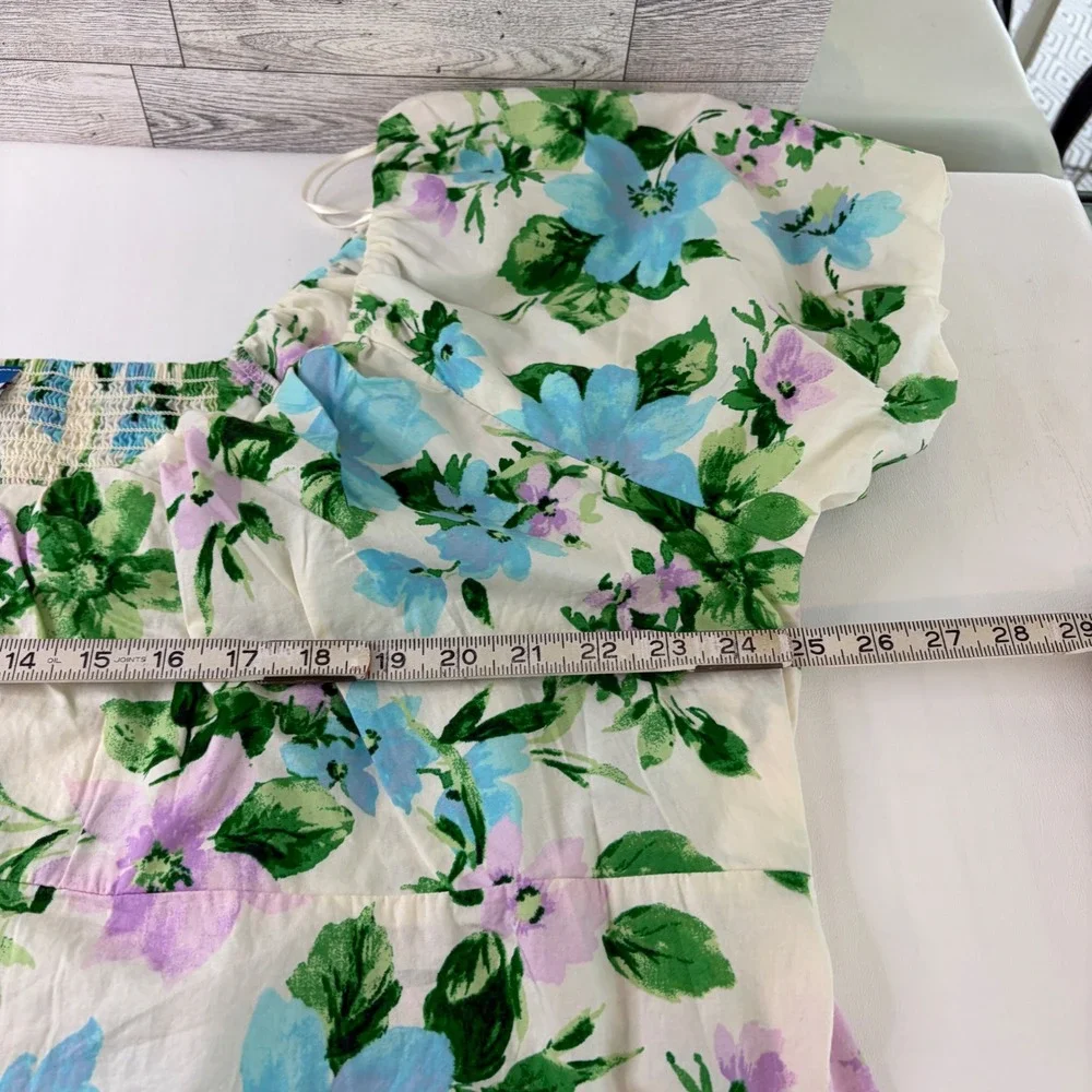 Old Navy Blouse Women 3X Multicolor Floral Puff Sleeve Smocked Square Neck